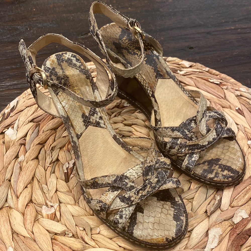 Michael Kors Leather Snake Embossed Leather Wedge in a Woman’s size 7